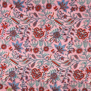Indian block printed cotton muslin, hand made. Sweet pink Jaipur blockprint