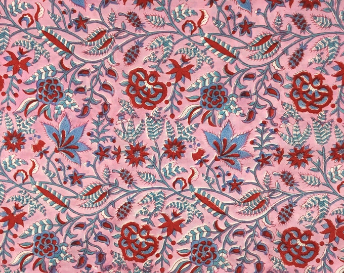 Indian block printed cotton muslin, hand made. Sweet pink Jaipur blockprint