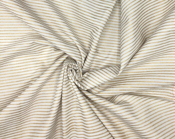 Indian block printed cotton voile, hand made. Golden stripes Jaipur