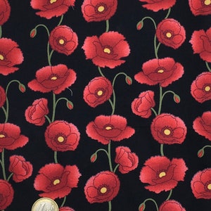 High quality oekotex cotton poplin with poppies on black