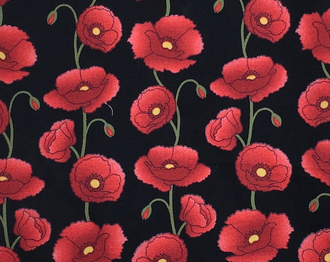 High quality oekotex cotton poplin with poppies on black