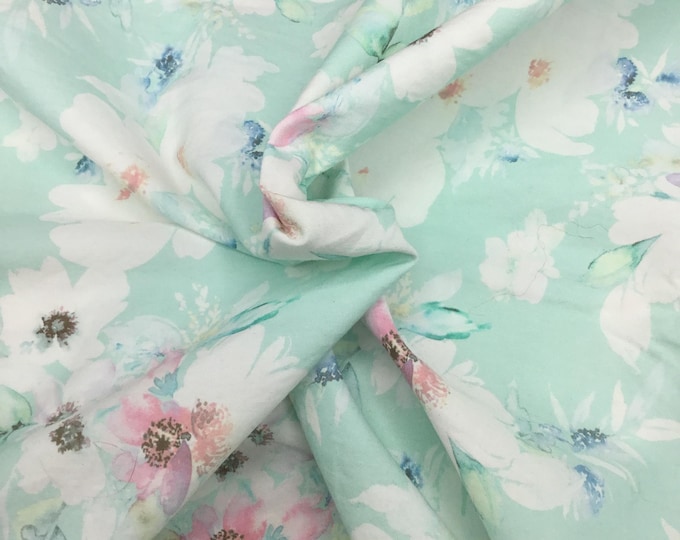 High quality cotton poplin, floral print on mint green