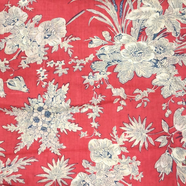 Tissu voile de coton imprimé en Inde. Jaipur Versailles rouge corail