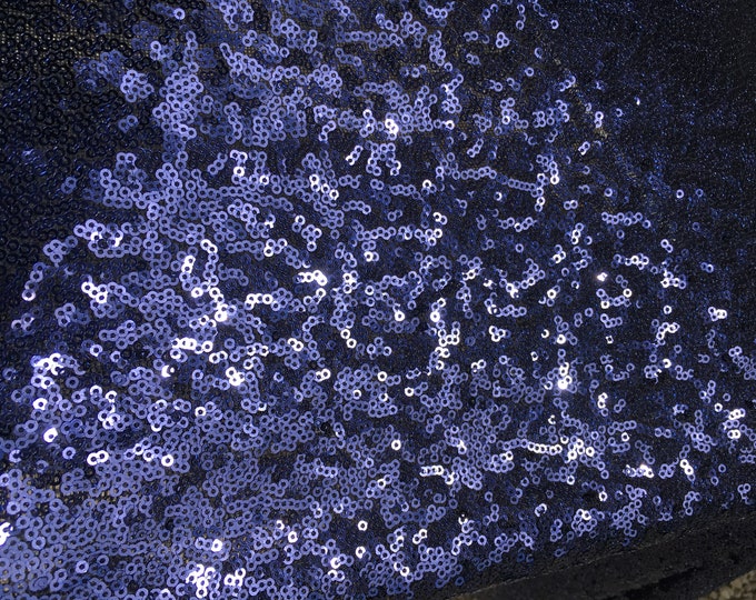 Light tulle dress fabric embroidered with small sequins, navy