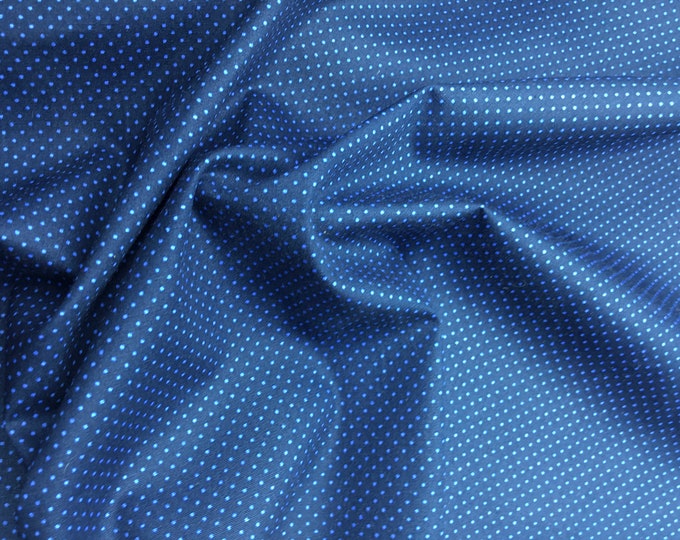 High quality cotton poplin. Blue polka dots on navy nr14