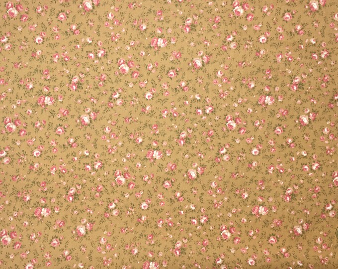 Cotton poplin with English roses on mustard