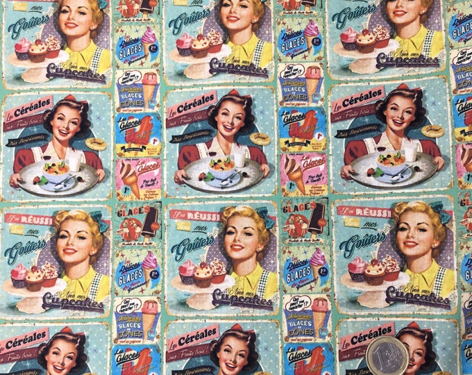 Oekotex certified cotton poplin, vintage fifties posters