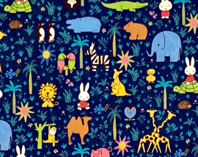 The limited edition Miffy Zoology on navy. Tana lawn fabric from Liberty of London.