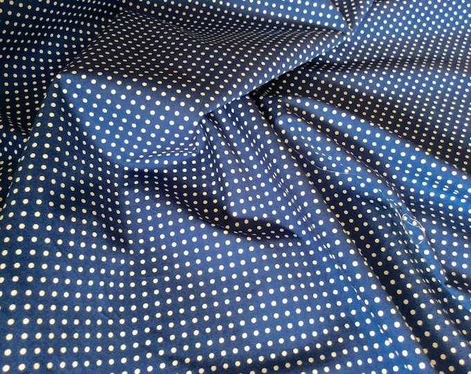 High quality cotton poplin, white polka dots on blue no14