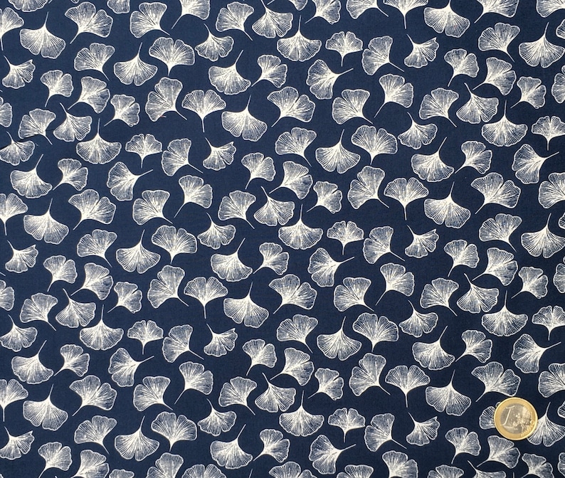 English Pima lawn cotton fabric Asian or japanese inspired fans Gingko leaves priced per 25cm
