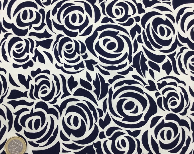 High quality cotton poplin navy floral print on white