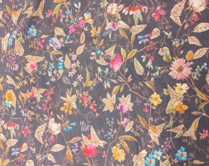 English Pima lawn cotton fabric, indigo floral print