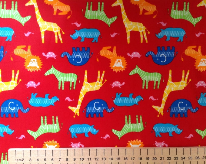 High quality cotton poplin, animals on red