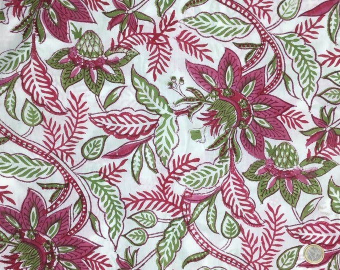 Indian block printed cotton muslin, hand made. Bordeaux, Jaipur block print