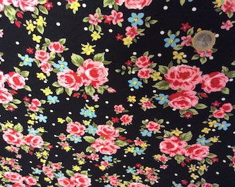 High quality cotton oekotex poplin, roses on black