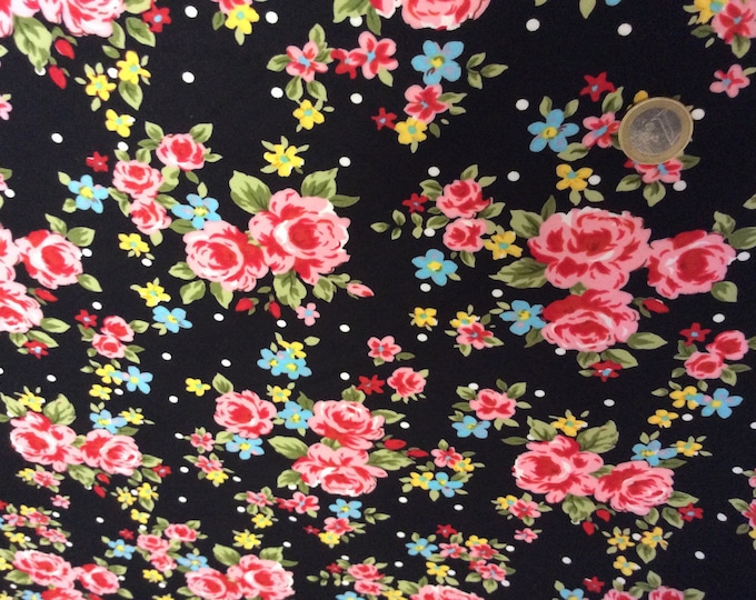 High quality cotton poplin, roses in black