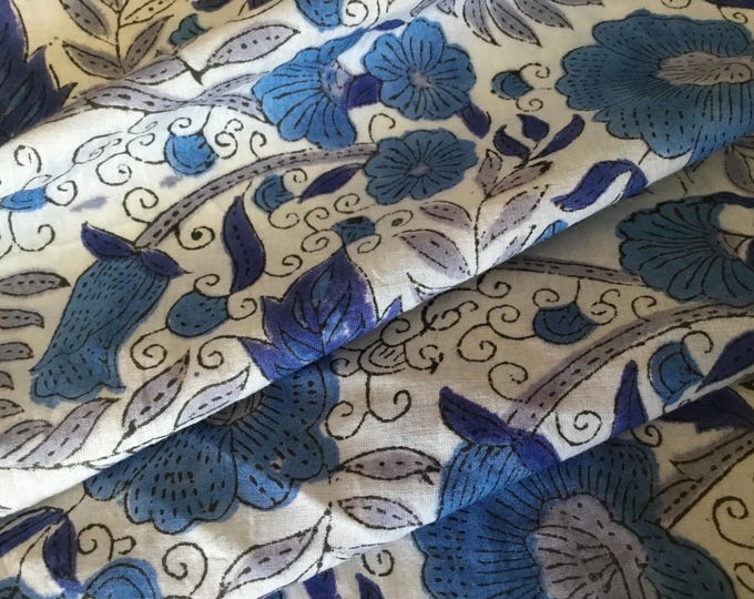 Indian block printed cotton voile, hand made. Jaipur Azul