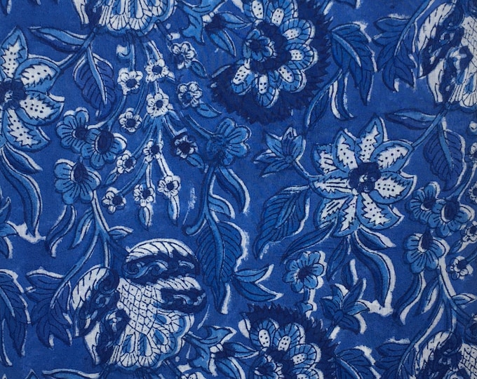 Indian block printed cotton voile, hand made. Cobalt blue Jaipur