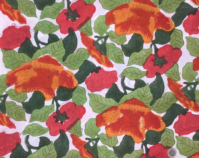 Indian block printed cotton muslin, hand made. Poppies Jaipur