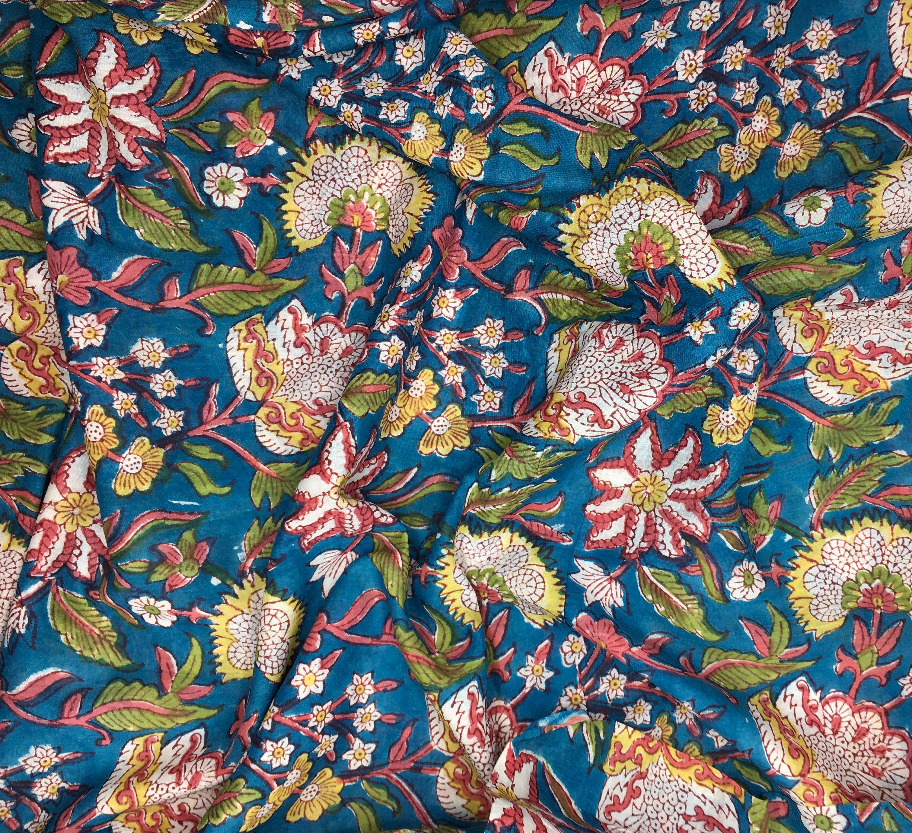 Indian block printed cotton voile, hand made. Teal Jaipur