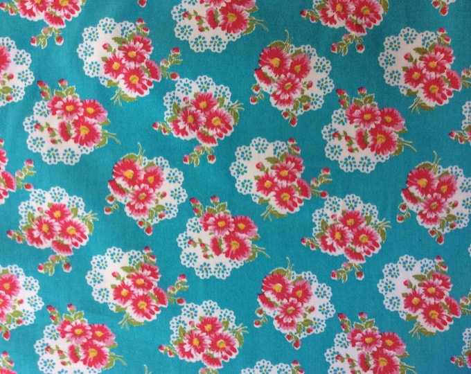 High quality cotton poplin, vintage floral print on jade green