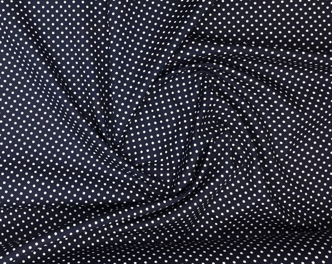 High quality oekotex cotton poplin, 3mm white polka dots on navy