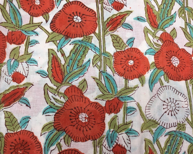 Indian block printed cotton voile, hand made. Poppies Jaipur