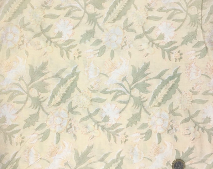Indian block printed cotton muslin, hand made. Soft Yellow Jaipur blockprint