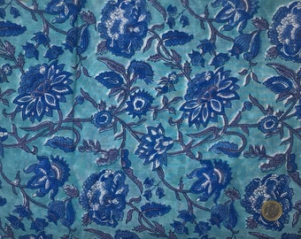 Indian block printed cotton voile, hand made. Sky blue Jaipur