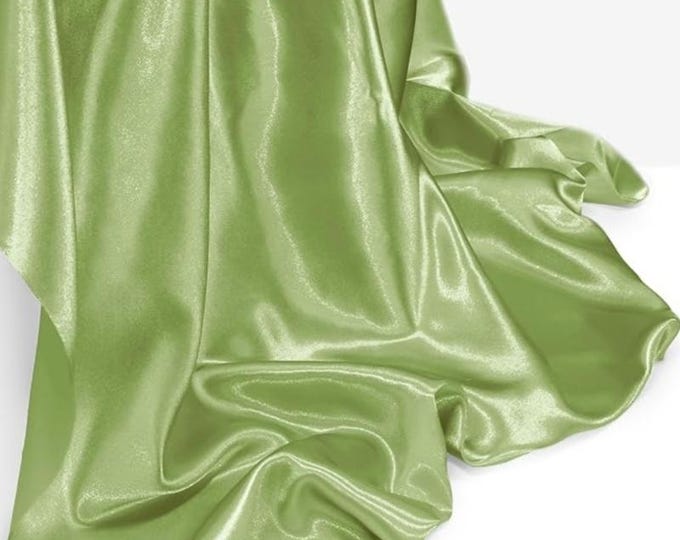 Faux silk satin fabric. Almond green