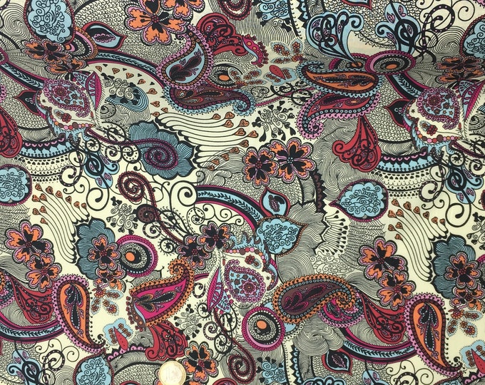 English Pima lawn cotton fabric, priced per 25cm, Indian paisley print