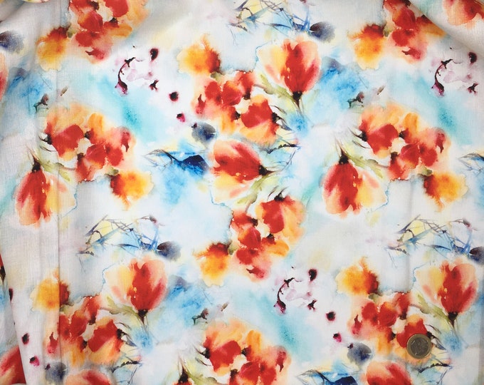 Linen/rayon fabric, 100% vegan, spring flowers