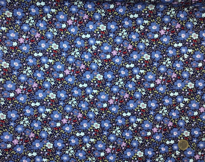 Cotton poplin with blue floral on navy