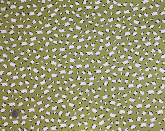 oekotex certified cotton poplin, sheep on moss green