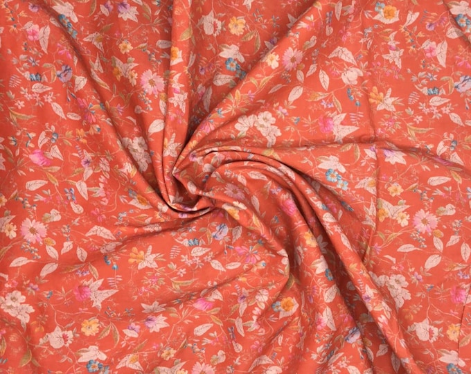 English Pima lawn cotton fabric, soft red floral print