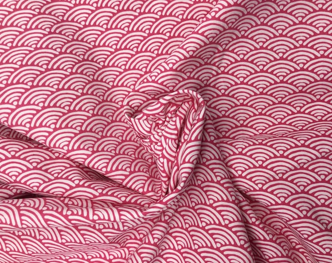 High quality cotton poplin, hot pink Sashiko print, traditional Japanese pattern.