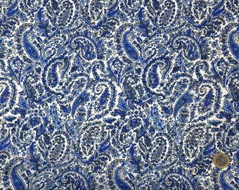 Tissu Pima lawn anglais, motif cachemire, Arabesque bleu