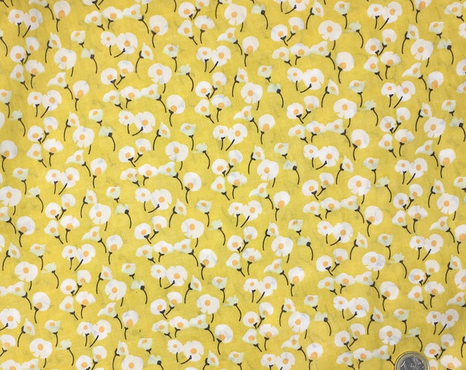 English Pima lawn cotton fabric, lilies on yellow