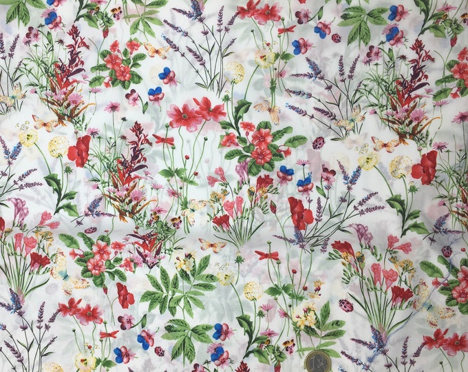 English Pima lawn cotton fabric, priced per 25cm. Flowers