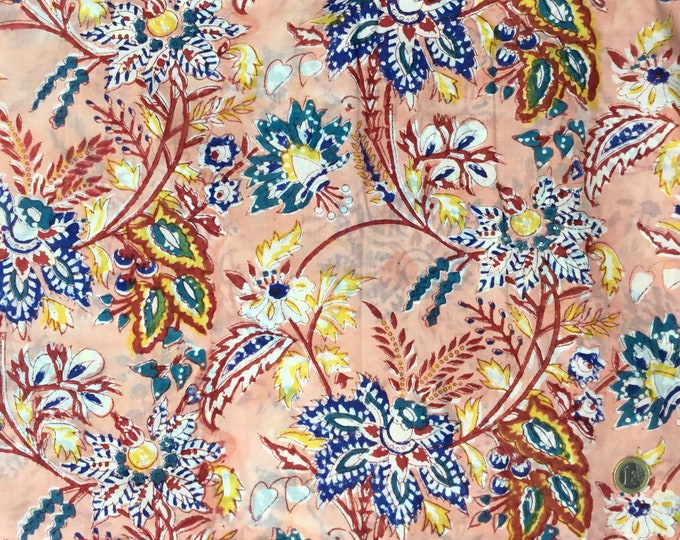 Indian block printed cotton voile, hand made. Peqch Jaipur