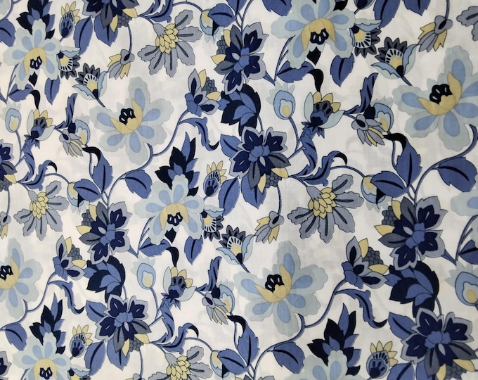 William Morris:  english Pima lawn fabric, blue floral foliage print