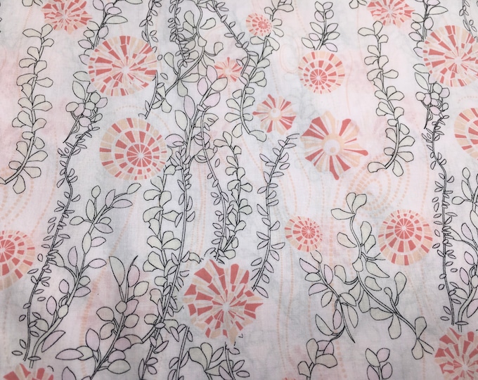 London lawn cotton fabric, priced per 25cm, Pink Sea weed