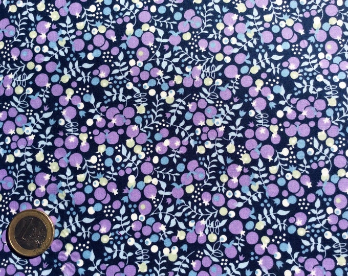 English Pima lawn cotton fabric. Berries on navy, Berrylicious