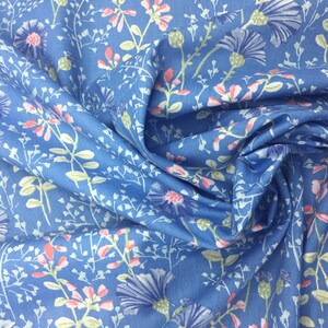 English Pima lawn cotton fabric, floral on sky blue image 2