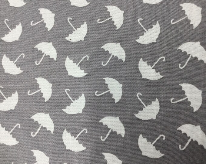 High quality cotton poplin, umbrellas on grey 