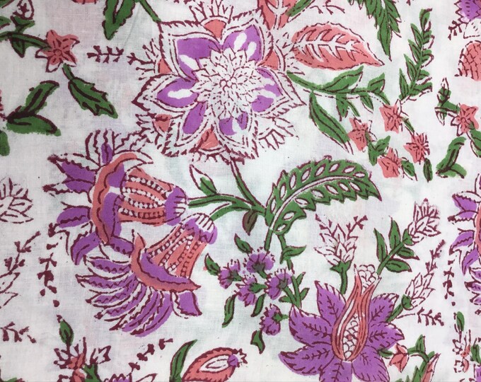 Indian block printed, block print of blockprint cotton Jaipur, purple floral print