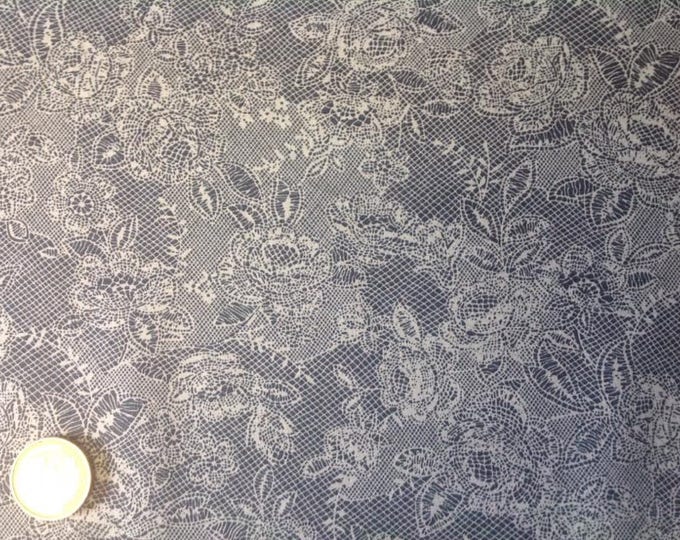 High quality cotton poplin, lace Print on gentian blue