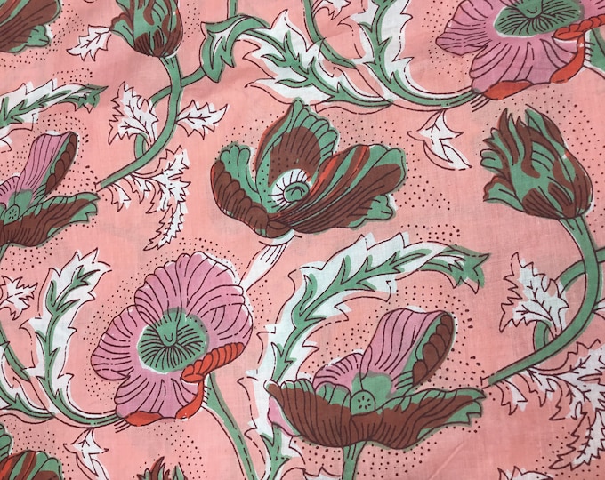 Indian block printed cotton muslin, hand made. Antique pink Jaipur blockprint