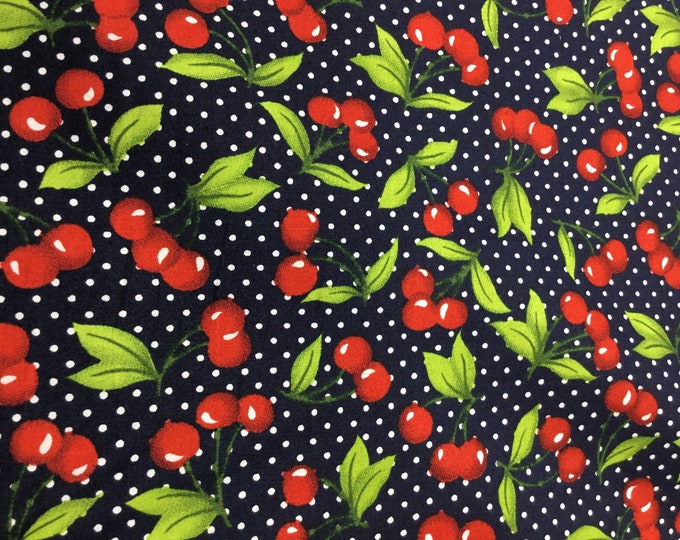 High quality cotton poplin. Cherries on navy