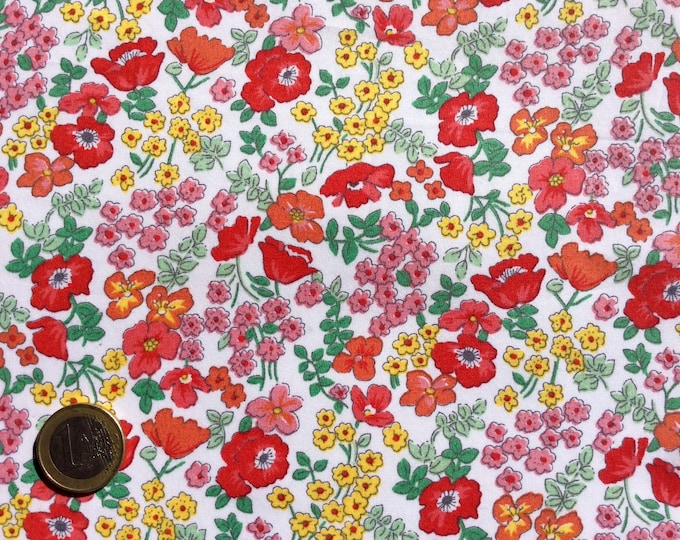 English Pima lawn cotton fabric, priced per 25cm, florals on white